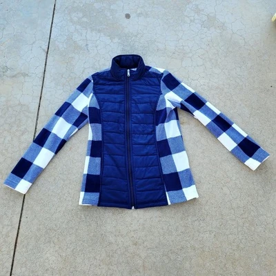 Chaqueta a Cuadros D&Co Azul Blanco Cuadros Cremallera Completa Polar Talla XXS Mujer  Foto 1 de 4