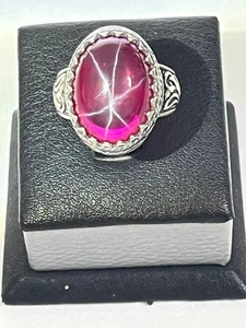 Luxury Men's 925 Silver Ring Genuine Star Ruby Jewelry Design خاتم ياقوت نجمي - Picture 1 of 7