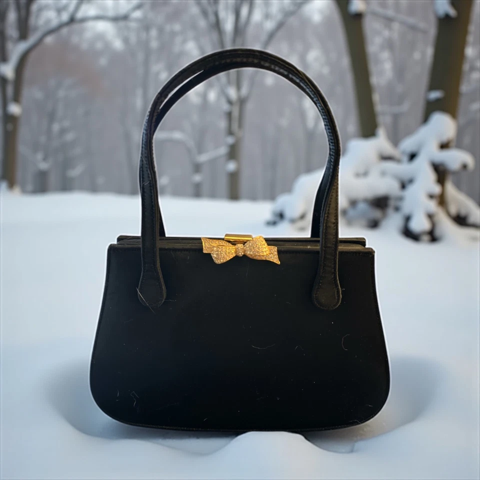 Dofan Vintage Handbag Black Fabric Gold Pave Clasp Purse 60s France Formal Bag - Image 1 of 4