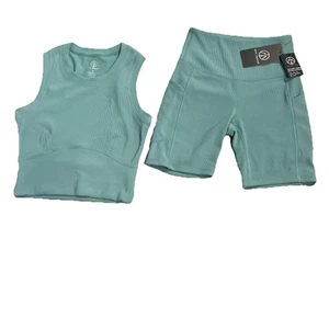 Move Theology Conjunto Atlético Acanalado Verde Salvia Pantalones Cortos y Camiseta sin Mangas Nuevo con Etiquetas Pequeño - Imagen 1 de 8
