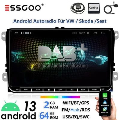 Autoradio 9" Carplay Android 13 64G GPS RDS WIFI Per VW Golf 5 Polo Caddy Touran - Immagine 1 di 4