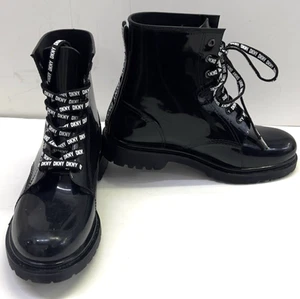 DKNY Black Shiny Leather Combat Boots Women’s Size US 11m K3251468 - Picture 1 of 6