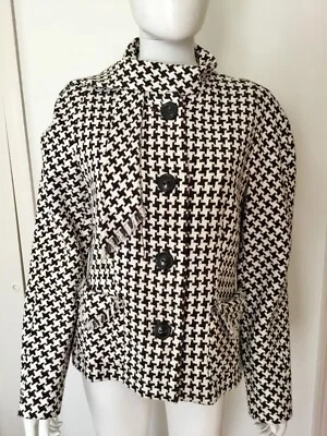 Nuevo Blazer Chaqueta y Bufanda ESCADA Blanco y Marrón Pata de Gallo Cuadros Talla 40 Foto 1 de 4