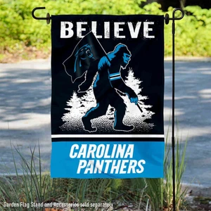 Carolina Panthers Bigfoot Sasquatch Believe Garden Yard Banner Flag - Picture 1 of 5