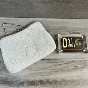 Borsa Perline Semi Vintage Borsa Da Sera Pochette Bianco Avorio Anni '50 Made In Japan Catena - Foto 1 di 6