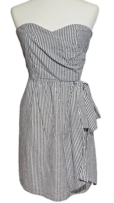 Judith March Dress Sz M Strapless Wrap Lined Cotton Seersucker Brunch Casual - Image 1 of 4