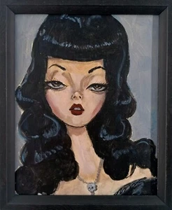Pintura Original Chica Gótica Años 50 Arte Goth Thayer ÚNICO EN SU CLASE Halloween No es una impresión - Imagen 1 de 6