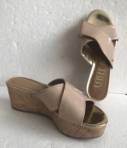 Sam & Libby Beige / Tan Patent Leather & Cork Platform Wedges Size 7.5 - Picture 1 of 12