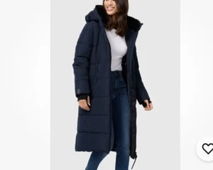 Marikoo Navy Blue Logo Quilted Hooded Warm Cozy Women’s Long Coat Size 3XL NWT - Picture 1 of 11