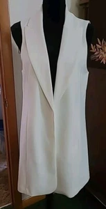 ELLE Women's Long Blazer Open Front Jacket White Cream Sleeveless Size Large NWT - Picture 1 of 4