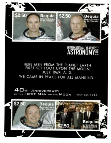 Bequia 2009 - Moon Landing - Sheet of 4 Stamps -  MNH Cover
