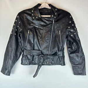 Chaqueta Niki de cuero con tachuelas negra con cremallera para mujer mediana - Imagen 1 de 10