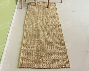 Indian Natural Hemp Jute Rug, Beige Color Custom Size Hand Braided Hemp Runner - Picture 1 of 8