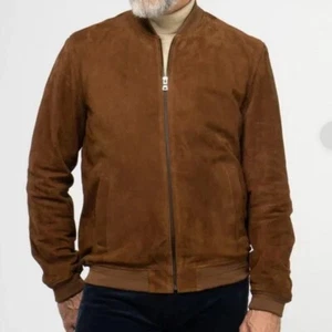 $950 Brooks Brothers Tan/Brown Suede Leather Bomber Jacket - Medium - Picture 1 of 16