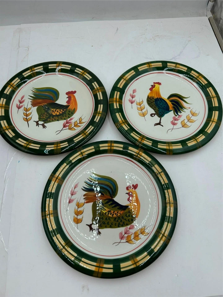 3) TODO---BELLA CASA---PLATOS DE CENA---GAN39---GALLO---BORDE A CUADROS Foto 1 de 3