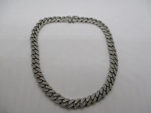 Silver Tone Cuban Iced-Out Chain Link Men's Necklace - Picture 1 of 13