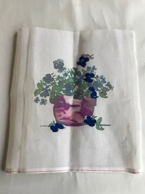 Vintage watercolour effect floral flowers pansies pot tapestry canvas 48.5 x 51 - Image 1 of 4