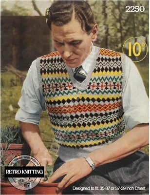Classic 1950s Men’s Fair Isle Pullover – Vintage Knitting Pattern - Image 1 of 2
