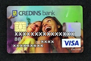 Expired Credins Bank debit card VISA ELECTRON with girls from Albania. With chip - Picture 1 of 2