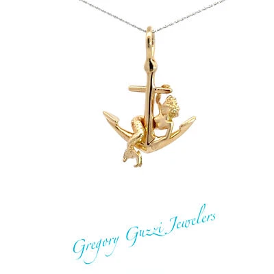 14KT. Yellow Gold Mermaid On Anchor Pendant (Steven Douglas) 37 x 25 mm. - Image 1 of 4