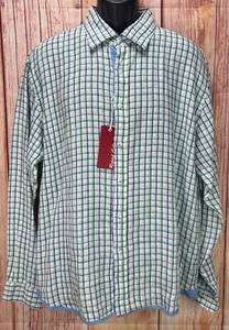 Report Collection Mens Blue-Green Check Long Sleeve XL Plaid Linen Shirt NWT New - Picture 1 of 7