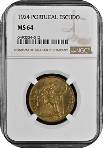 JT @ 1 escudo 1924 Portugal NGC MS64 - Picture 1 of 2