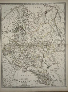 1889 Russia Hand Coloured Original Antique Map by Johnston - Picture 1 of 3
