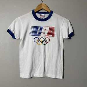 Vintage 1980s Levi's USA Olympics Ringer T-Shirt 50/50 Made in USA Youth Medium - Picture 1 of 21