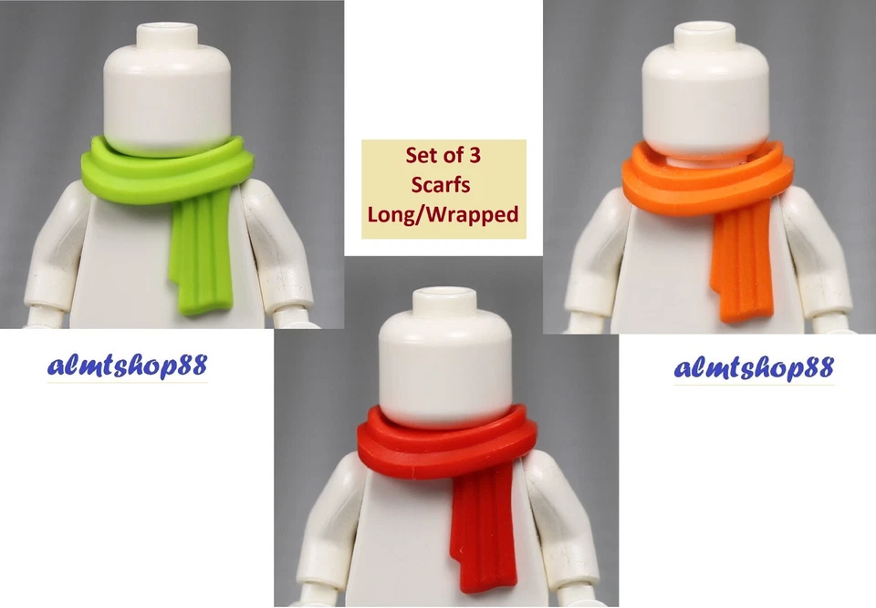 LEGO - 3x Minifigure Scarfs Long Wrapped Red Lime Orange - Snow Winter Town City - Image 1 of 1