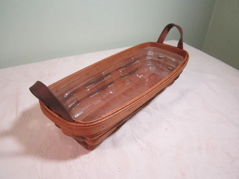 Vintage 1992 Longaberger Hand Woven Reed Cracker Basket with Handles Cover