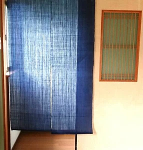 Excellent Noren Japanese hanging curtain Linen Navy Indigo Handcraft 150 x 88cm - Picture 1 of 10