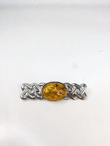 Vintage Sterling Silber Bernstein Set Keltische Geknotete Brosche - Bild 1 von 7