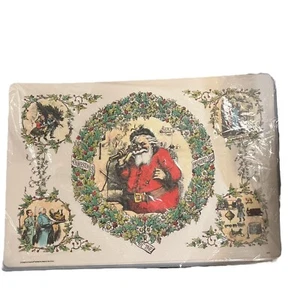 VTG Christmas Old World Santa Claus Vinyl Placemats Two Sided Set Of 4 NOS 1994 - Picture 1 of 4