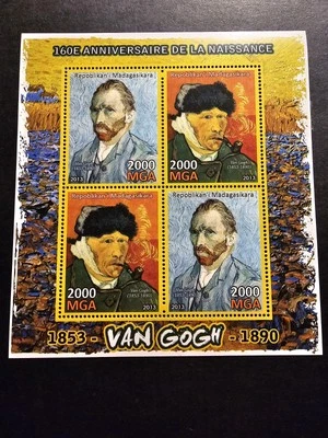Bloque de pintura de pintor Van Gogh sello de Madagascar nuevo ** Lujo MNH 2000 Foto 1 de 2