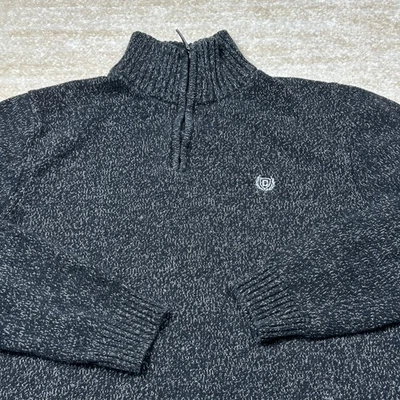 Chaps Sweater Mens XL 18/20 Gray Black White Half Zip Mock Neck Pullover Casual - Image 1 of 4
