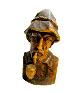 Wachskerze Skulptur Büste alter Mann Pfeife rauchend - Bild 1 von 3