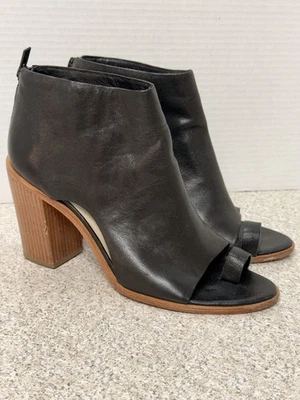 Botines Loeffler Randall Gigi de cuero negro punta abierta/puntera lazo tacón bloque talla 10B Foto 1 de 4