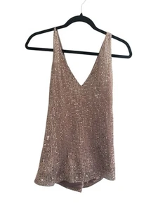 NWT Express Small Sequin Cami Tank Top Blush Mauve Cross Back Glam Fairy #4423 - Picture 1 of 11
