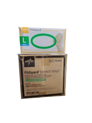 Luvas de exame de vinil elástico FitGuard, sem látex, grandes, 1500 unidades 10 caixas - Imagem 1 de 2