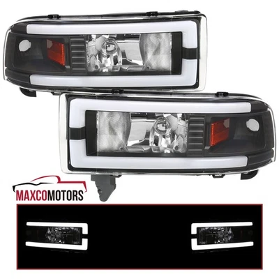 Black Headlights Fits 1994-2001 Dodge Ram 1500 2500 3500 LED Tube Left+Right Foto 1 de 4