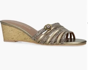 Kurt Geiger London Pierra Slide Sandals Size 38-us 7.5 Wedge Slip On Gold Beige - Picture 1 of 14