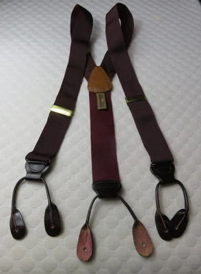 全新(全新无标签)特拉法加皮革支架(吊带)栗色/勃艮第纽扣英格兰 — 第 1/4 张图片