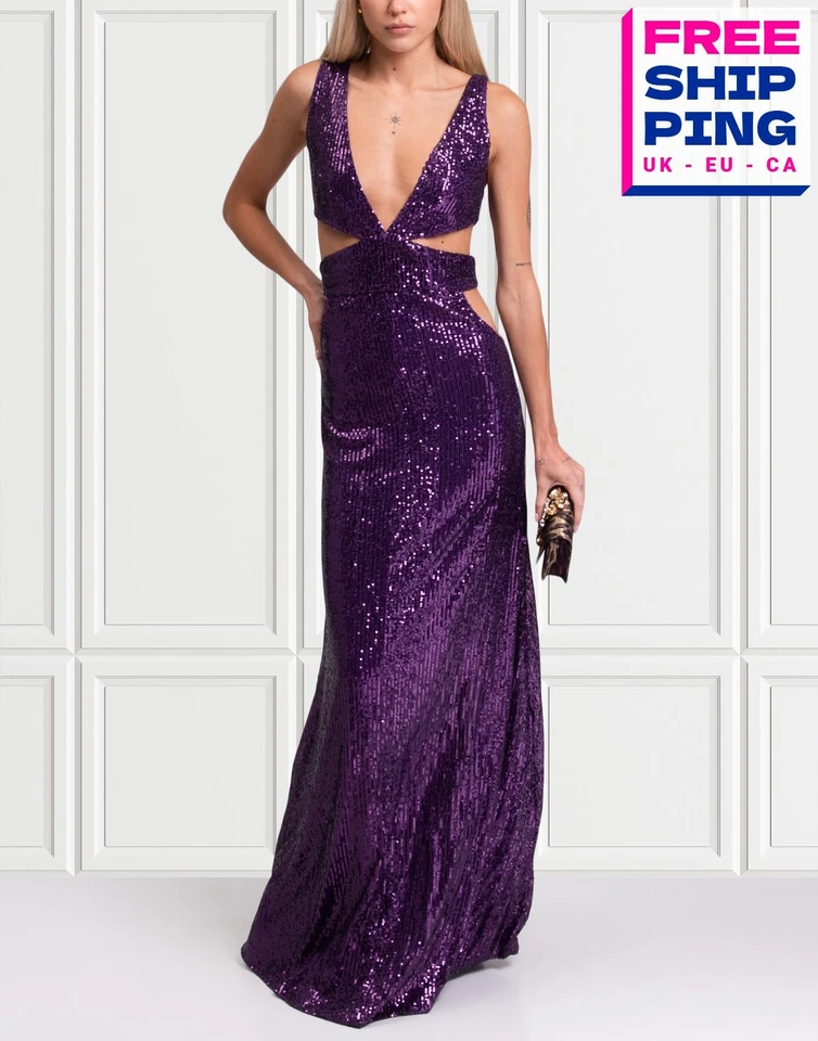 RRP €550 RETROFETE Tulle Gown Size XL Sequins Cut Out Sleeveless Plunge Neck - Image 1 of 4