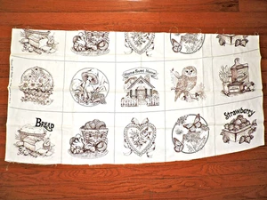 22” x 44” Picture Book Patches Fabric Brown Mushroom Owl Cat Bread Home Berry - Picture 1 of 17
