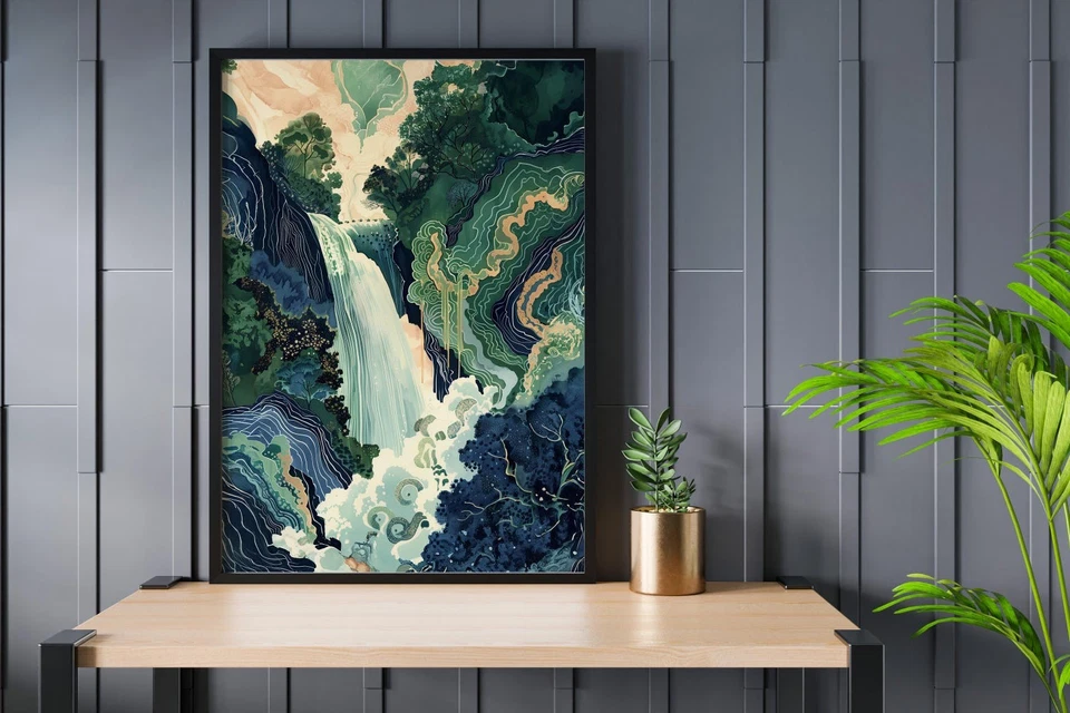 Póster de cascada Hokusai | Impresión de arte de paisaje japonés Ukiyo-e decoración de pared Foto 1 de 1