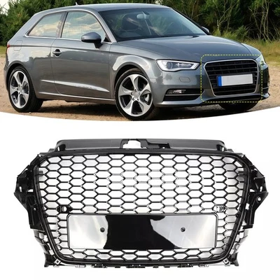 For 2013-2017 Audi A3 S3 RS3 Style Front Honeycomb Mesh Grille Gloss Black ABS Foto 1 de 4