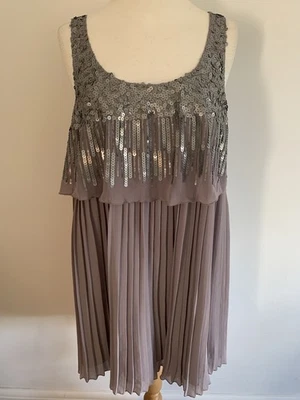Next Signature Mink Grey Party Dress, Silver Sequin Detail Top Pleated Size 12. - Image 1 of 4