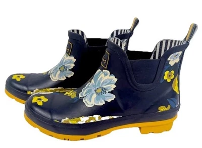 Joules Rain Boots Wellibob 蓝色海军蓝花卉植物尺寸 US 11 英国 9 — 第 1/4 张图片