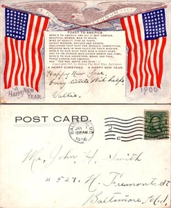 Postal vintage de Estados Unidos con banderas del Tío Sam ~ poema patriótico 1915 - Imagen 1 de 1