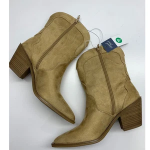 Botas de Tacón Western Tostadas Nuevas con Etiquetas Imitación Gamuza Media Pantorrilla 10 AMPLIO Hilo Universal Reg $48 - Imagen 1 de 6